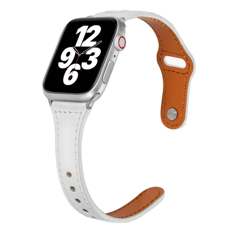 حزام ساعة جلد رفيع بعقدة عكسية على شكل T عالمي، لـ Apple Watch Ultra مقاس 49مم / سلسلة 8 و 7 مقاس 45مم / SE 2 و 6 و SE و 5 و 4 مقاس 44مم / 3 و 2 و 1 مقاس 42مم، لسلسلة Apple Watch 8 و 7 مقاس 41مم / SE 2 و 6 و SE و 5 و 4 مقاس 40مم / 3 و 2 و 1 مقاس 38مم