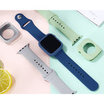 طقم حزام ساعة بديل من السيليكون + غطاء حماية للساعة، لسلسلة Apple Watch 9 / 8 / 7 بمقاس 41 مم، ولسلسلة Apple Watch 9 / 8 / 7 بمقاس 45 مم