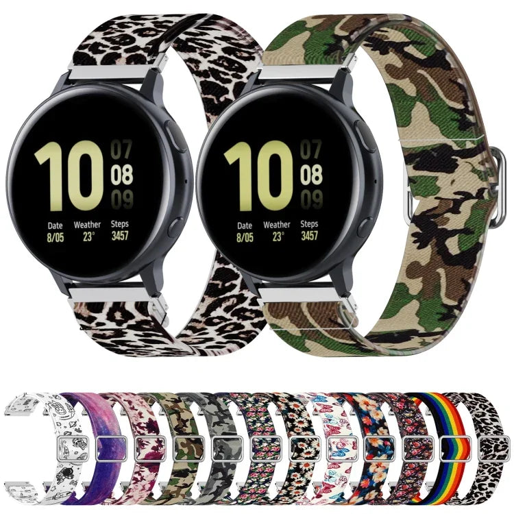سوار ساعة استبدال مطاطي قابل للتعديل بطباعة، 20 مم لساعات Samsung Galaxy Watch Active2 / Active، 22 مم لساعات Galaxy Watch3 45 مم / Huawei Watch GT 2 Pro
