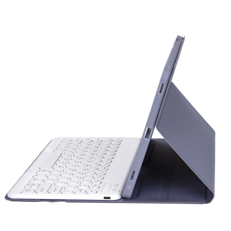 غطاء جلد بلوحة مفاتيح بلوتوث قابل للفصل بنسيج ملمس الجلد بلون حلوى لجهاز iPad Air 4 2020 / Air 5 2022 / Pro 11 بوصة 2022 / 2021 / 2020 / 2018 (أبيض جليدي)، لجهاز iPad Air 11 2024 / 2025 / Air 2020 10.9