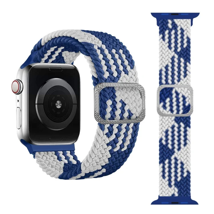 سوار ساعة مطاطي مضفر بإبزيم لسلسلة Apple Watch 9&8&7 مقاس 41مم / SE 3&SE 2&6&SE&5&4 مقاس 40مم / 3&2&1 مقاس 38مم (لون قوس قزح)، لسلسلة Apple Watch 7 مقاس 45مم / 6 & SE & 5 & 4 مقاس 44مم / 3 & 2 & 1 مقاس 42مم