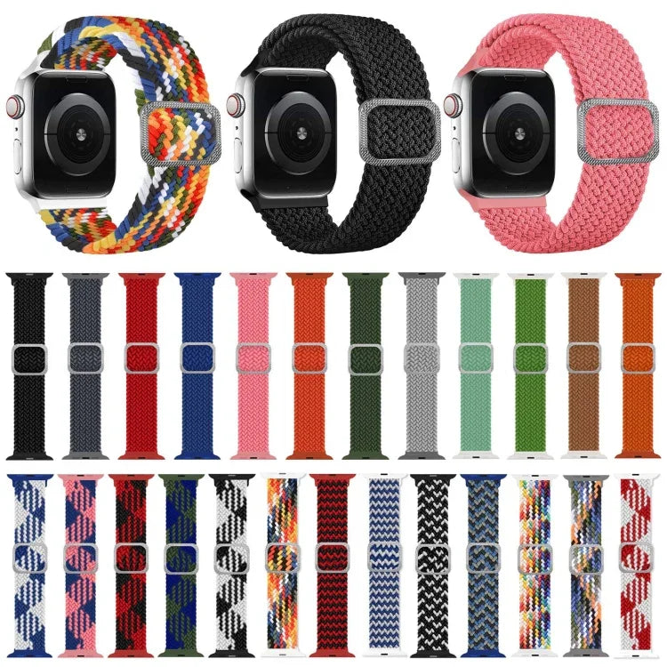 سوار ساعة مطاطي مضفر بإبزيم لسلسلة Apple Watch 9&8&7 مقاس 41مم / SE 3&SE 2&6&SE&5&4 مقاس 40مم / 3&2&1 مقاس 38مم (لون قوس قزح)، لسلسلة Apple Watch 7 مقاس 45مم / 6 & SE & 5 & 4 مقاس 44مم / 3 & 2 & 1 مقاس 42مم