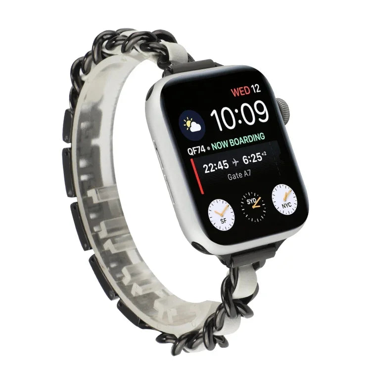 سوار ساعة من الفولاذ المقاوم للصدأ بسبع خرزات للخصر الصغير لسلسلة Apple Watch 6 و SE و Ultra 49 مم / السلسلة 8 و 7 45 مم / SE 2 و 6 و SE و 5 و 4 44 مم / 3 و 2 و 1 42 مم، لسلسلة Apple Watch 8 و 7 41 مم / SE 2 و 6 و SE و 5 و 4 40 مم / 3 و 2 و 1 38 مم