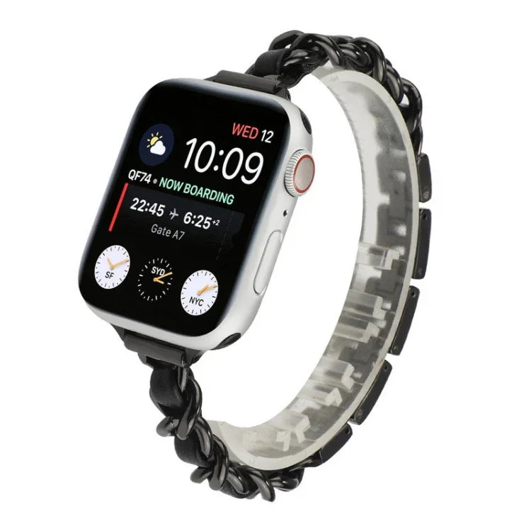 سوار ساعة من الفولاذ المقاوم للصدأ بسبع خرزات للخصر الصغير لسلسلة Apple Watch 6 و SE و Ultra 49 مم / السلسلة 8 و 7 45 مم / SE 2 و 6 و SE و 5 و 4 44 مم / 3 و 2 و 1 42 مم، لسلسلة Apple Watch 8 و 7 41 مم / SE 2 و 6 و SE و 5 و 4 40 مم / 3 و 2 و 1 38 مم