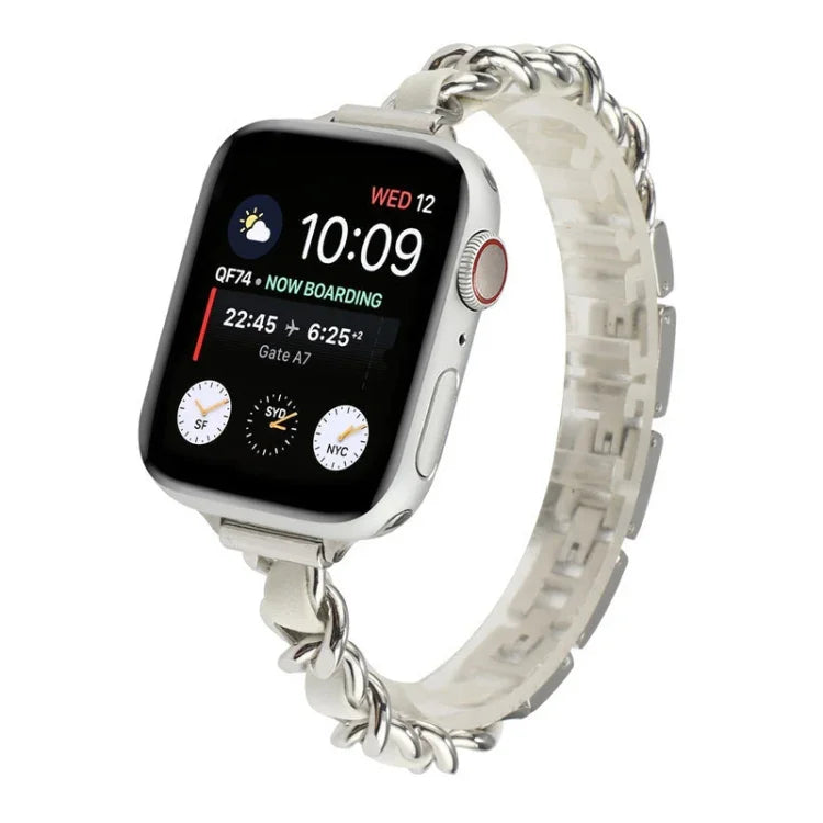 سوار ساعة من الفولاذ المقاوم للصدأ بسبع خرزات للخصر الصغير لسلسلة Apple Watch 6 و SE و Ultra 49 مم / السلسلة 8 و 7 45 مم / SE 2 و 6 و SE و 5 و 4 44 مم / 3 و 2 و 1 42 مم، لسلسلة Apple Watch 8 و 7 41 مم / SE 2 و 6 و SE و 5 و 4 40 مم / 3 و 2 و 1 38 مم
