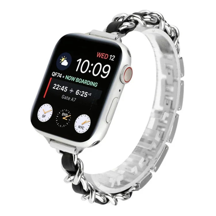 سوار ساعة من الفولاذ المقاوم للصدأ بسبع خرزات للخصر الصغير لسلسلة Apple Watch 6 و SE و Ultra 49 مم / السلسلة 8 و 7 45 مم / SE 2 و 6 و SE و 5 و 4 44 مم / 3 و 2 و 1 42 مم، لسلسلة Apple Watch 8 و 7 41 مم / SE 2 و 6 و SE و 5 و 4 40 مم / 3 و 2 و 1 38 مم
