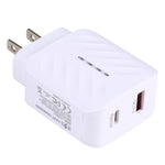 شاحن سفر سريع LZ-822A+C بقوة 20 واط بمنفذ USB-C / Type-C + USB QC 3.0، قابس الولايات المتحدة، قابس الاتحاد الأوروبي