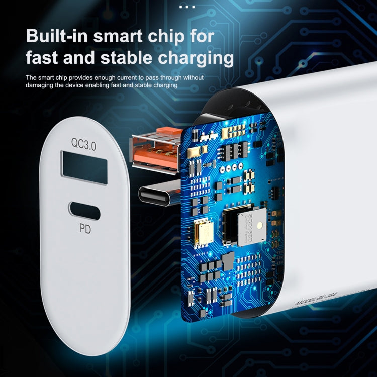 شاحن سفر سريع LZ-822A+C بقوة 20 واط بمنفذ USB-C / Type-C + USB QC 3.0، قابس الولايات المتحدة، قابس الاتحاد الأوروبي