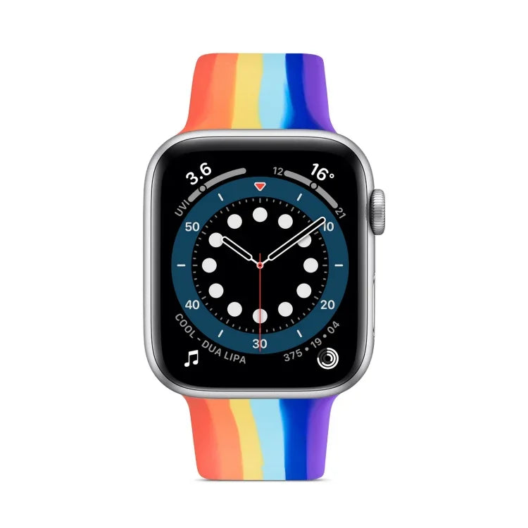 سوار ساعة سيليكون قوس قزح لسلسلة Apple Watch، 7 مقاس 45مم / 6 & SE & 5 & 4 مقاس 44مم / 3 & 2 & 1 مقاس 42مم، 7 مقاس 41مم / 6 & SE & 5 & 4 مقاس 40مم / 3 & 2 & 1 مقاس 38مم