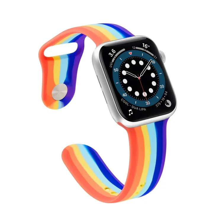 سوار ساعة سيليكون قوس قزح لسلسلة Apple Watch، 7 مقاس 45مم / 6 & SE & 5 & 4 مقاس 44مم / 3 & 2 & 1 مقاس 42مم، 7 مقاس 41مم / 6 & SE & 5 & 4 مقاس 40مم / 3 & 2 & 1 مقاس 38مم