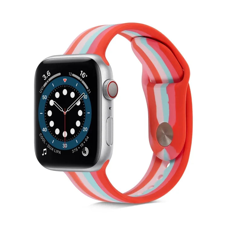 سوار ساعة سيليكون قوس قزح لسلسلة Apple Watch، 7 مقاس 45مم / 6 & SE & 5 & 4 مقاس 44مم / 3 & 2 & 1 مقاس 42مم، 7 مقاس 41مم / 6 & SE & 5 & 4 مقاس 40مم / 3 & 2 & 1 مقاس 38مم