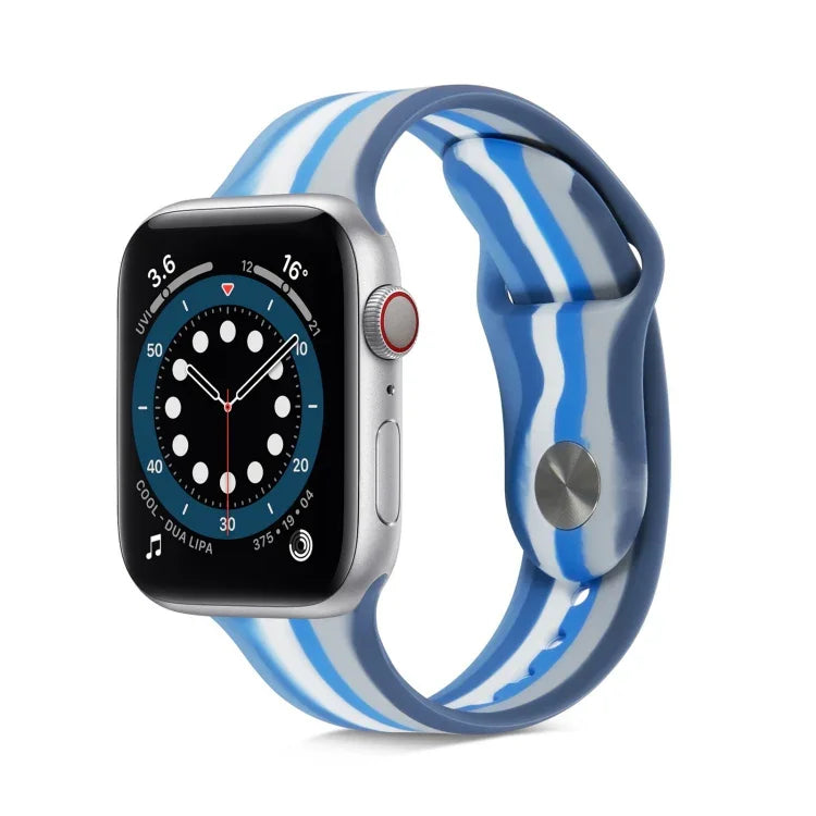سوار ساعة سيليكون قوس قزح لسلسلة Apple Watch، 7 مقاس 45مم / 6 & SE & 5 & 4 مقاس 44مم / 3 & 2 & 1 مقاس 42مم، 7 مقاس 41مم / 6 & SE & 5 & 4 مقاس 40مم / 3 & 2 & 1 مقاس 38مم