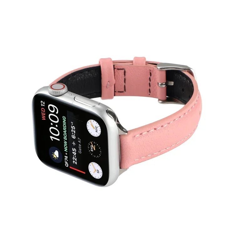 سوار ساعة رفيع من الجلد الطبيعي بعرض 14مم لسلسلة Apple Watch، 7 مقاس 45مم / 6 & SE & 5 & 4 مقاس 44مم / 3 & 2 & 1 مقاس 42مم، 7 مقاس 41مم / 6 & SE & 5 & 4 مقاس 40مم / 3 & 2 & 1 مقاس 38مم