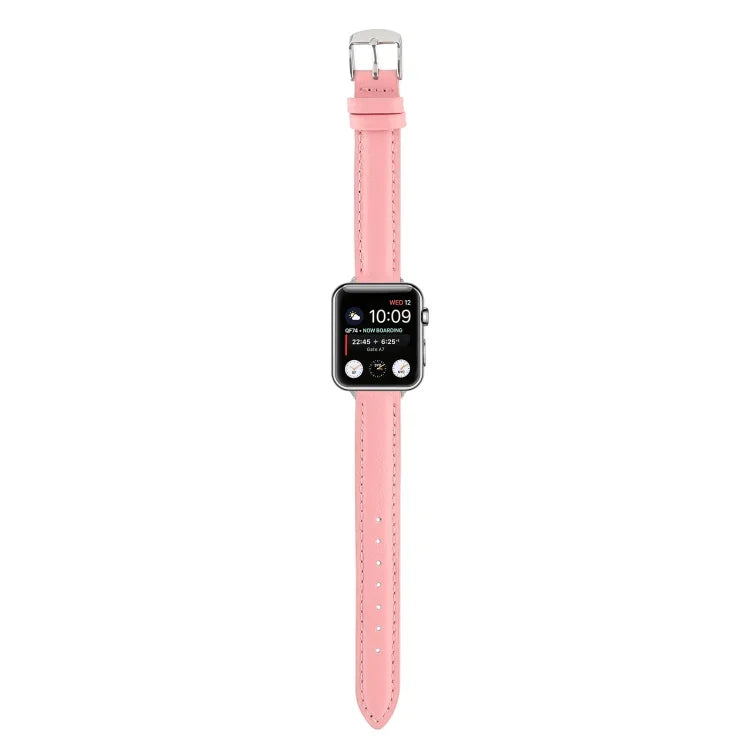سوار ساعة رفيع من الجلد الطبيعي بعرض 14مم لسلسلة Apple Watch، 7 مقاس 45مم / 6 & SE & 5 & 4 مقاس 44مم / 3 & 2 & 1 مقاس 42مم، 7 مقاس 41مم / 6 & SE & 5 & 4 مقاس 40مم / 3 & 2 & 1 مقاس 38مم