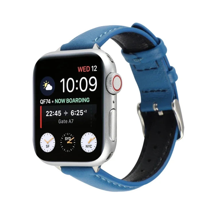سوار ساعة رفيع من الجلد الطبيعي بعرض 14مم لسلسلة Apple Watch، 7 مقاس 45مم / 6 & SE & 5 & 4 مقاس 44مم / 3 & 2 & 1 مقاس 42مم، 7 مقاس 41مم / 6 & SE & 5 & 4 مقاس 40مم / 3 & 2 & 1 مقاس 38مم