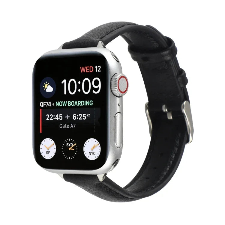 سوار ساعة رفيع من الجلد الطبيعي بعرض 14مم لسلسلة Apple Watch، 7 مقاس 45مم / 6 & SE & 5 & 4 مقاس 44مم / 3 & 2 & 1 مقاس 42مم، 7 مقاس 41مم / 6 & SE & 5 & 4 مقاس 40مم / 3 & 2 & 1 مقاس 38مم
