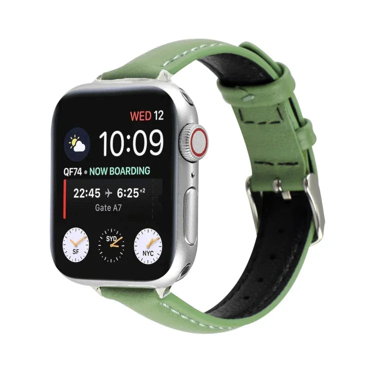 سوار ساعة رفيع من الجلد الطبيعي بعرض 14مم لسلسلة Apple Watch، 7 مقاس 45مم / 6 & SE & 5 & 4 مقاس 44مم / 3 & 2 & 1 مقاس 42مم، 7 مقاس 41مم / 6 & SE & 5 & 4 مقاس 40مم / 3 & 2 & 1 مقاس 38مم