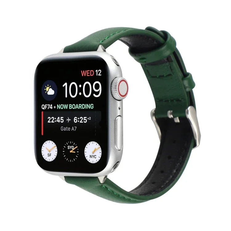سوار ساعة رفيع من الجلد الطبيعي بعرض 14مم لسلسلة Apple Watch، 7 مقاس 45مم / 6 & SE & 5 & 4 مقاس 44مم / 3 & 2 & 1 مقاس 42مم، 7 مقاس 41مم / 6 & SE & 5 & 4 مقاس 40مم / 3 & 2 & 1 مقاس 38مم