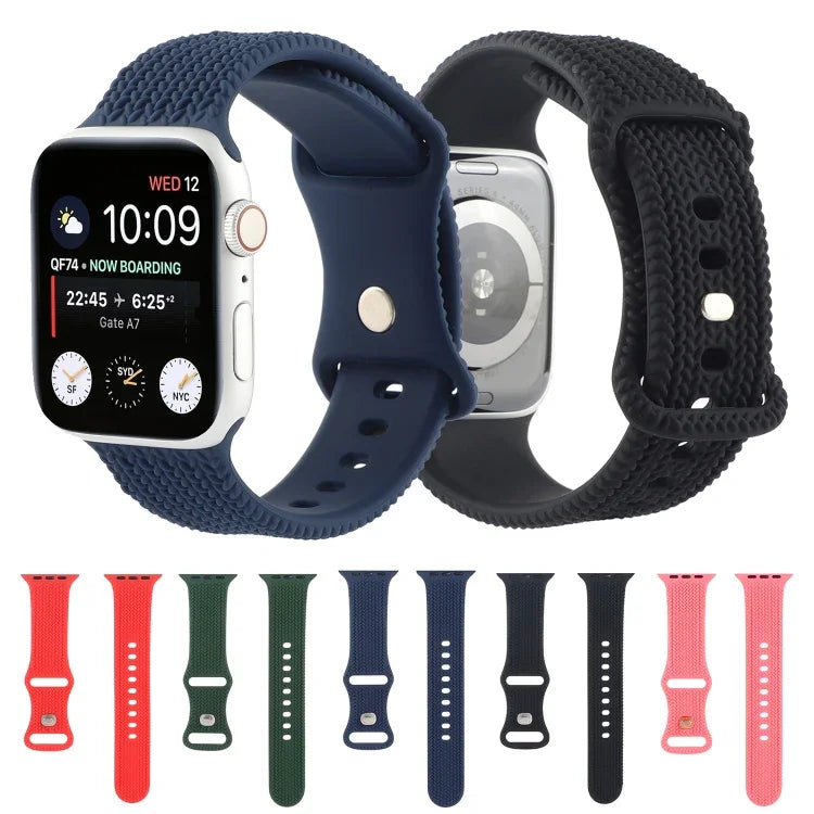 سوار ساعة سيليكون بنمط مضفر رقم 8 بإبزيم لسلسلة Apple Watch، 7 مقاس 45مم / 6 & SE & 5 & 4 مقاس 44مم / 3 & 2 & 1 مقاس 42مم، 7 مقاس 41مم / 6 & SE & 5 & 4 مقاس 40مم / 3 & 2 & 1 مقاس 38مم
