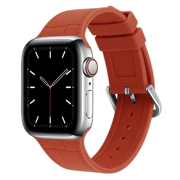 Bamboo silicone replacement strap for Apple Watch in orange color, compatible with various Apple Watch models.