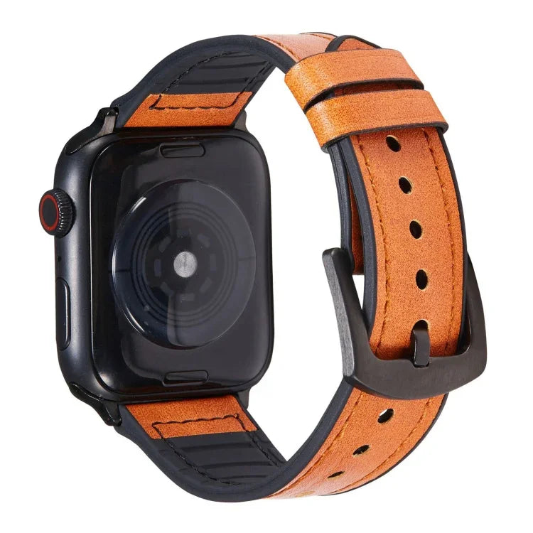 Crazy Horse Texture Leather Replacement Watchbands For Apple Watch Series, 7 45mm / 6 & SE & 5 & 4 44mm / 3 & 2 & 1 42mm, 7 41mm / 6 & SE & 5 & 4 40mm / 3 & 2 & 1 38mm