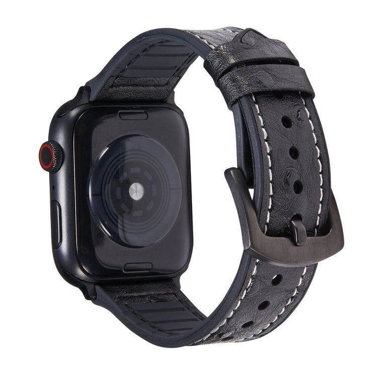 Ostrich Texture Leather Replacement Watchbands For Apple Watch Series, 7 45mm / 6 & SE & 5 & 4 44mm / 3 & 2 & 1 42mm