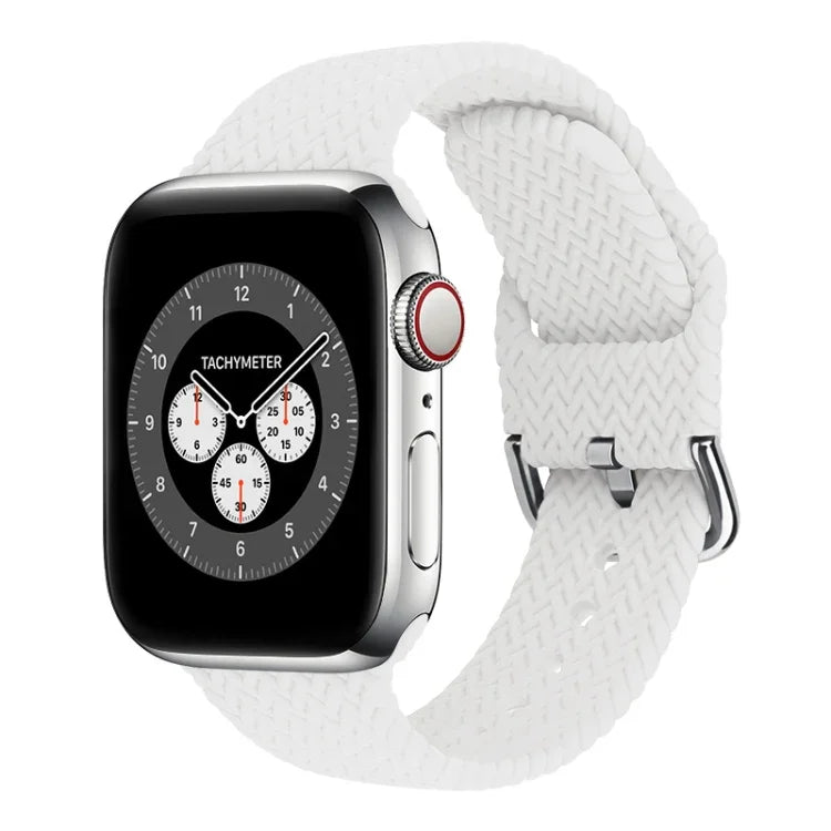 أحزمة ساعة بديلة من السيليكون المضفر مع إبزيم لسلسلة Apple Watch، 7 بمقاس 45مم / 6 و SE و 5 و 4 بمقاس 44مم / 3 و 2 و 1 بمقاس 42مم، 7 بمقاس 41مم / 6 و SE و 5 و 4 بمقاس 40مم / 3 و 2 و 1 بمقاس 38مم