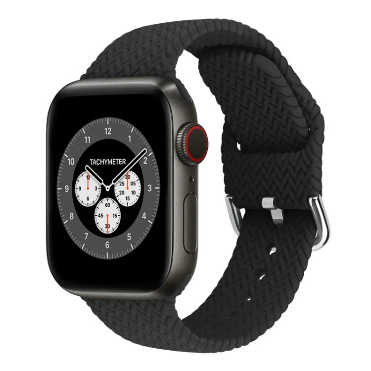 أحزمة ساعة بديلة من السيليكون المضفر مع إبزيم لسلسلة Apple Watch، 7 بمقاس 45مم / 6 و SE و 5 و 4 بمقاس 44مم / 3 و 2 و 1 بمقاس 42مم، 7 بمقاس 41مم / 6 و SE و 5 و 4 بمقاس 40مم / 3 و 2 و 1 بمقاس 38مم
