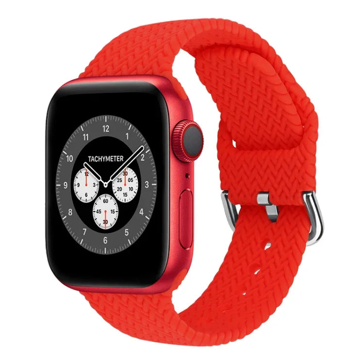 أحزمة ساعة بديلة من السيليكون المضفر مع إبزيم لسلسلة Apple Watch، 7 بمقاس 45مم / 6 و SE و 5 و 4 بمقاس 44مم / 3 و 2 و 1 بمقاس 42مم، 7 بمقاس 41مم / 6 و SE و 5 و 4 بمقاس 40مم / 3 و 2 و 1 بمقاس 38مم