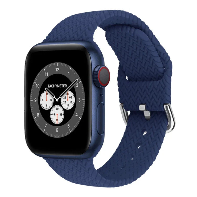 أحزمة ساعة بديلة من السيليكون المضفر مع إبزيم لسلسلة Apple Watch، 7 بمقاس 45مم / 6 و SE و 5 و 4 بمقاس 44مم / 3 و 2 و 1 بمقاس 42مم، 7 بمقاس 41مم / 6 و SE و 5 و 4 بمقاس 40مم / 3 و 2 و 1 بمقاس 38مم