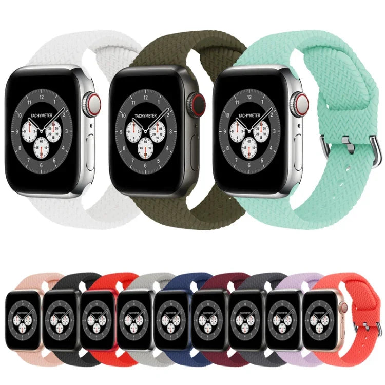أحزمة ساعة بديلة من السيليكون المضفر مع إبزيم لسلسلة Apple Watch، 7 بمقاس 45مم / 6 و SE و 5 و 4 بمقاس 44مم / 3 و 2 و 1 بمقاس 42مم، 7 بمقاس 41مم / 6 و SE و 5 و 4 بمقاس 40مم / 3 و 2 و 1 بمقاس 38مم