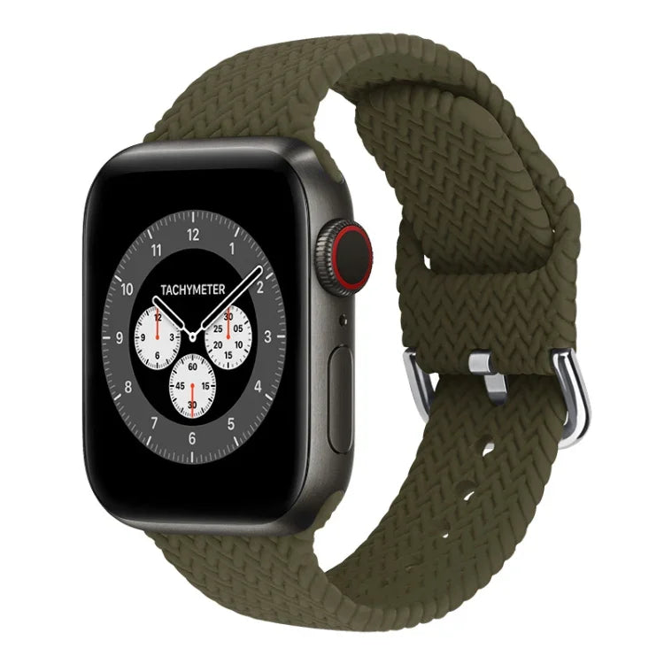 أحزمة ساعة بديلة من السيليكون المضفر مع إبزيم لسلسلة Apple Watch، 7 بمقاس 45مم / 6 و SE و 5 و 4 بمقاس 44مم / 3 و 2 و 1 بمقاس 42مم، 7 بمقاس 41مم / 6 و SE و 5 و 4 بمقاس 40مم / 3 و 2 و 1 بمقاس 38مم