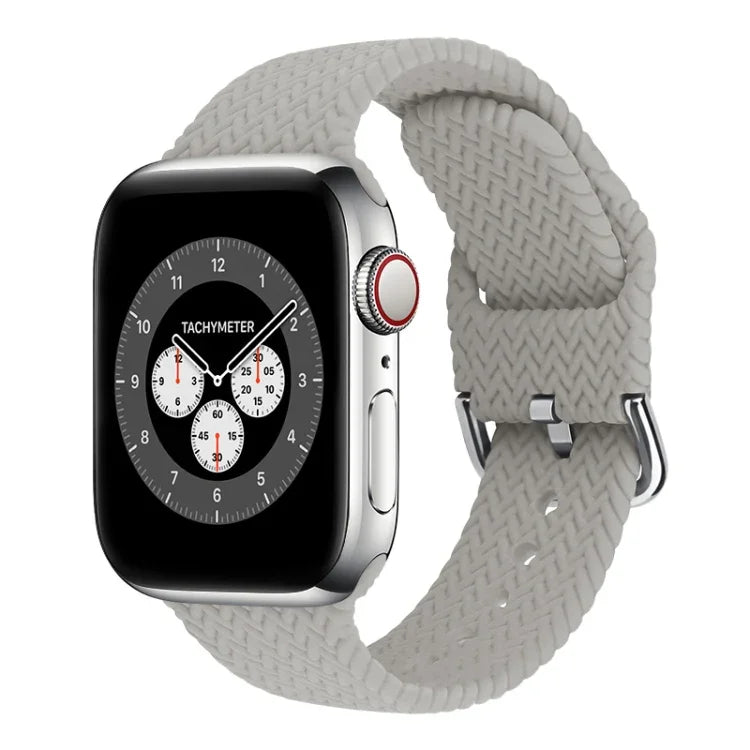 أحزمة ساعة بديلة من السيليكون المضفر مع إبزيم لسلسلة Apple Watch، 7 بمقاس 45مم / 6 و SE و 5 و 4 بمقاس 44مم / 3 و 2 و 1 بمقاس 42مم، 7 بمقاس 41مم / 6 و SE و 5 و 4 بمقاس 40مم / 3 و 2 و 1 بمقاس 38مم