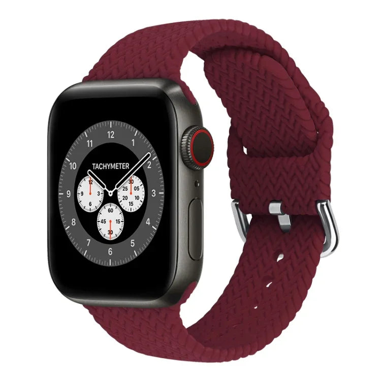 أحزمة ساعة بديلة من السيليكون المضفر مع إبزيم لسلسلة Apple Watch، 7 بمقاس 45مم / 6 و SE و 5 و 4 بمقاس 44مم / 3 و 2 و 1 بمقاس 42مم، 7 بمقاس 41مم / 6 و SE و 5 و 4 بمقاس 40مم / 3 و 2 و 1 بمقاس 38مم