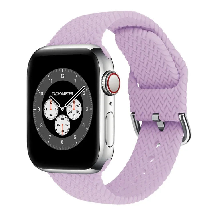 أحزمة ساعة بديلة من السيليكون المضفر مع إبزيم لسلسلة Apple Watch، 7 بمقاس 45مم / 6 و SE و 5 و 4 بمقاس 44مم / 3 و 2 و 1 بمقاس 42مم، 7 بمقاس 41مم / 6 و SE و 5 و 4 بمقاس 40مم / 3 و 2 و 1 بمقاس 38مم