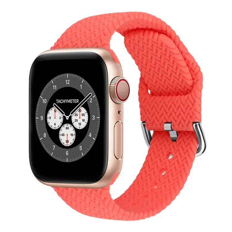 أحزمة ساعة بديلة من السيليكون المضفر مع إبزيم لسلسلة Apple Watch، 7 بمقاس 45مم / 6 و SE و 5 و 4 بمقاس 44مم / 3 و 2 و 1 بمقاس 42مم، 7 بمقاس 41مم / 6 و SE و 5 و 4 بمقاس 40مم / 3 و 2 و 1 بمقاس 38مم