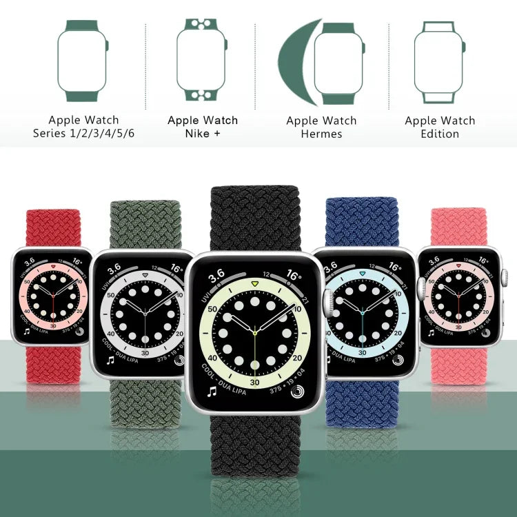 حزام ساعة بديل من النايلون المضفر برأس معدني بلون صلب لسلسلة Apple Watch 6 و SE و 5 و 4 بمقاس 40مم / 3 و 2 و 1 بمقاس 38مم، L 155مم