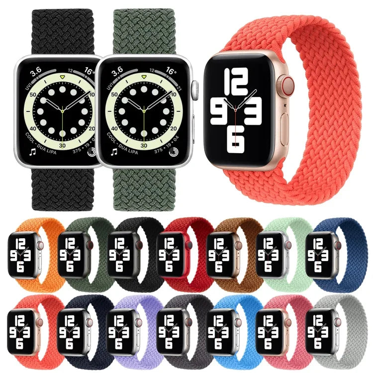 حزام ساعة بديل من النايلون المضفر برأس معدني بلون صلب لسلسلة Apple Watch 6 و SE و 5 و 4 بمقاس 40مم / 3 و 2 و 1 بمقاس 38مم، L 155مم