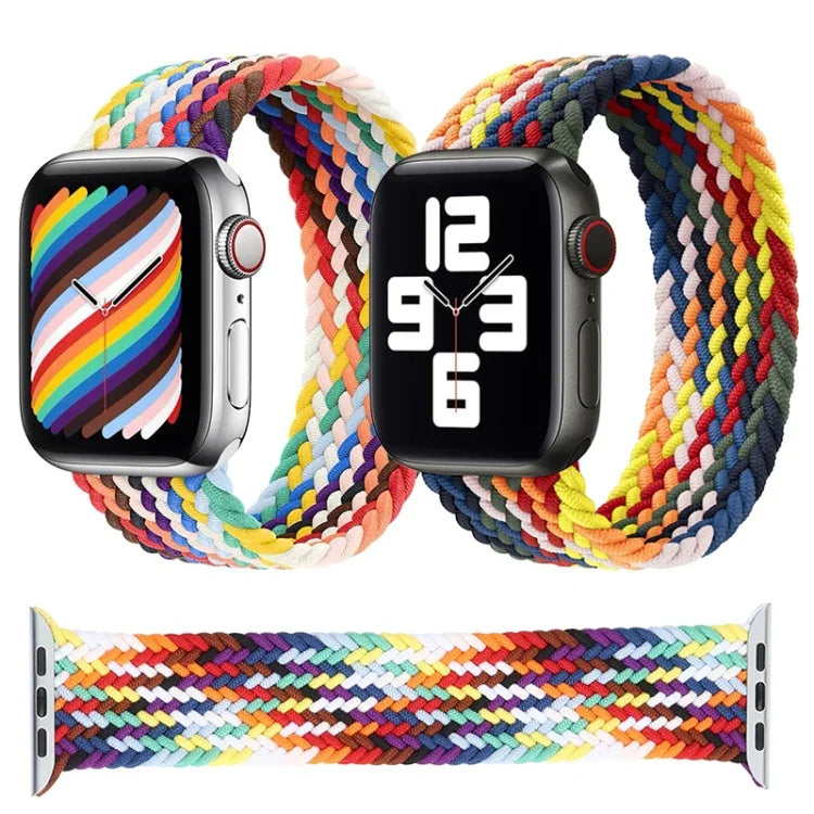 أحزمة ساعة بديلة مضفرة بألوان قوس قزح بحلقة واحدة، الحجم: S 135مم لسلسلة Apple Watch 6 و SE و 5 و 4 بمقاس 44مم / 3 و 2 و 1 بمقاس 42مم، S 135مم 44مم / 42مم