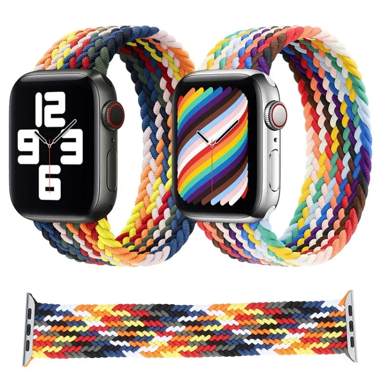 أحزمة ساعة بديلة مضفرة بألوان قوس قزح بحلقة واحدة، الحجم: L 165مم لسلسلة Apple Watch 6 و SE و 5 و 4 بمقاس 44مم / 3 و 2 و 1 بمقاس 42مم، L 165مم 44مم / 42مم