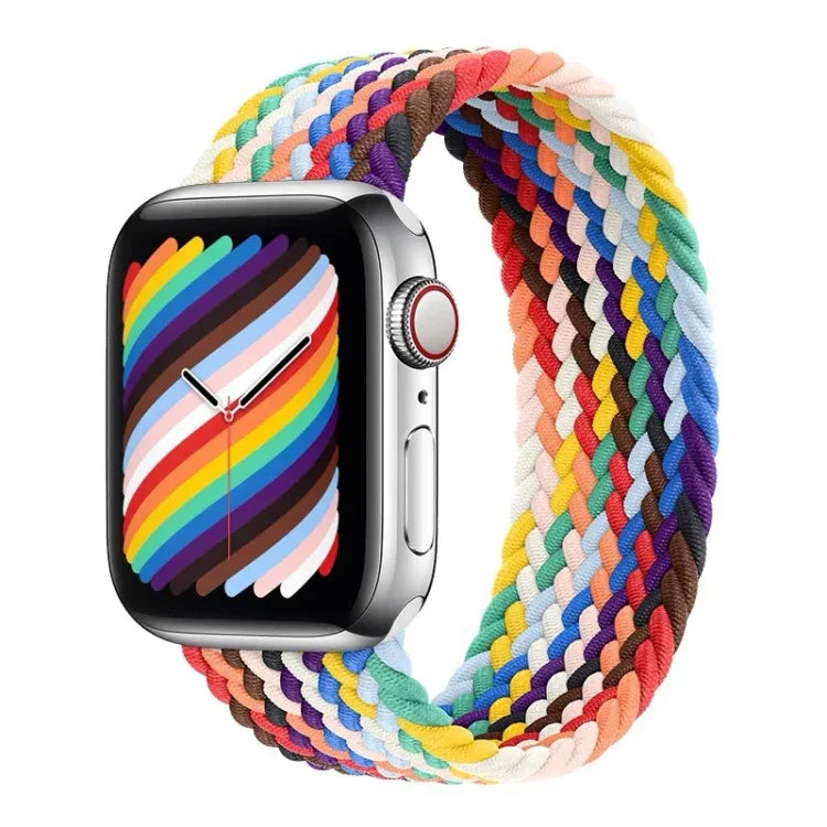 أحزمة ساعة بديلة مضفرة بألوان قوس قزح بحلقة واحدة، الحجم: S 130مم لسلسلة Apple Watch 6 و SE و 5 و 4 بمقاس 40مم / 3 و 2 و 1 بمقاس 38مم، S 130مم 40مم / 38مم