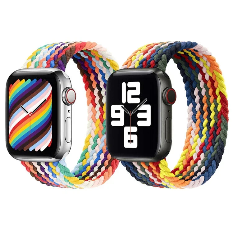 أحزمة ساعة بديلة مضفرة بألوان قوس قزح بحلقة واحدة، الحجم: S 130مم لسلسلة Apple Watch 6 و SE و 5 و 4 بمقاس 40مم / 3 و 2 و 1 بمقاس 38مم، S 130مم 40مم / 38مم