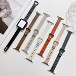 سوار ساعة من الجلد الطبيعي مع إبزيم مزدوج المسامير لسلسلة Apple Watch، 7 مقاس 45مم / 6 و SE و 5 و 4 مقاس 44مم / 3 و 2 و 1 مقاس 42مم، 7 مقاس 41مم / 6 و SE و 5 و 4 مقاس 40مم / 3 و 2 و 1 مقاس 38مم