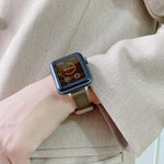 سوار ساعة من الجلد الطبيعي مع إبزيم مزدوج المسامير لسلسلة Apple Watch، 7 مقاس 45مم / 6 و SE و 5 و 4 مقاس 44مم / 3 و 2 و 1 مقاس 42مم، 7 مقاس 41مم / 6 و SE و 5 و 4 مقاس 40مم / 3 و 2 و 1 مقاس 38مم