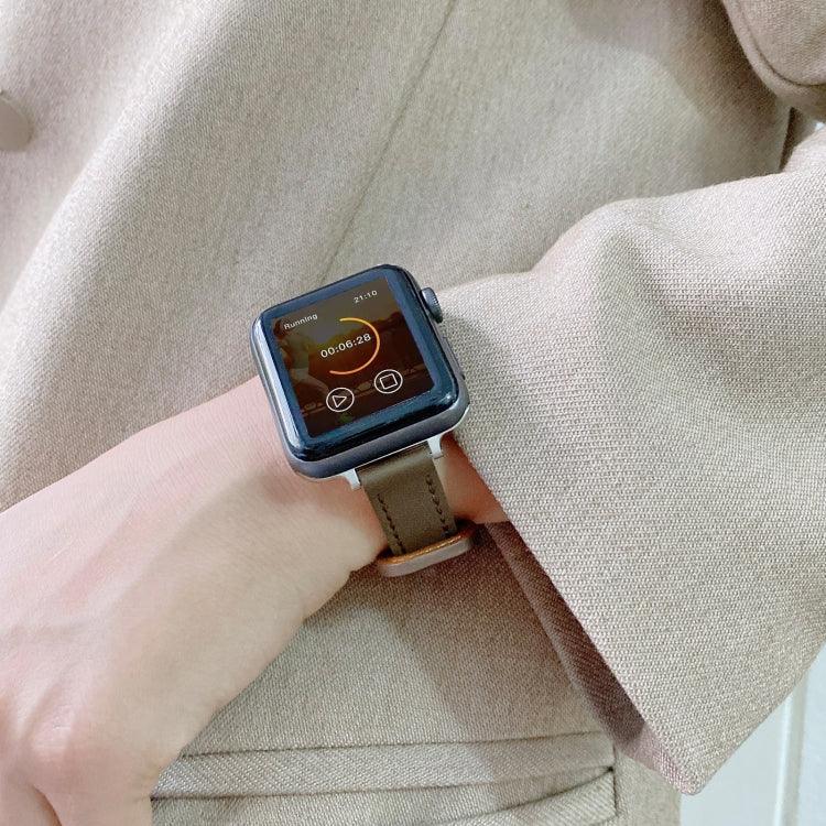 سوار ساعة من الجلد الطبيعي مع إبزيم مزدوج المسامير لسلسلة Apple Watch، 7 مقاس 45مم / 6 و SE و 5 و 4 مقاس 44مم / 3 و 2 و 1 مقاس 42مم، 7 مقاس 41مم / 6 و SE و 5 و 4 مقاس 40مم / 3 و 2 و 1 مقاس 38مم