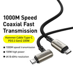 كابل Baseus CATPN-01 100W 5A PD3.1 Gen2 USB-C / Type-C إلى USB-C / Type-C HD لنفس الشاشة، كابل مطرقي متحد المحور، طول الكابل: 1.5 م