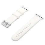 Silver buckle silicone replacement watch strap for Apple Watch Series 7 and other compatible models.