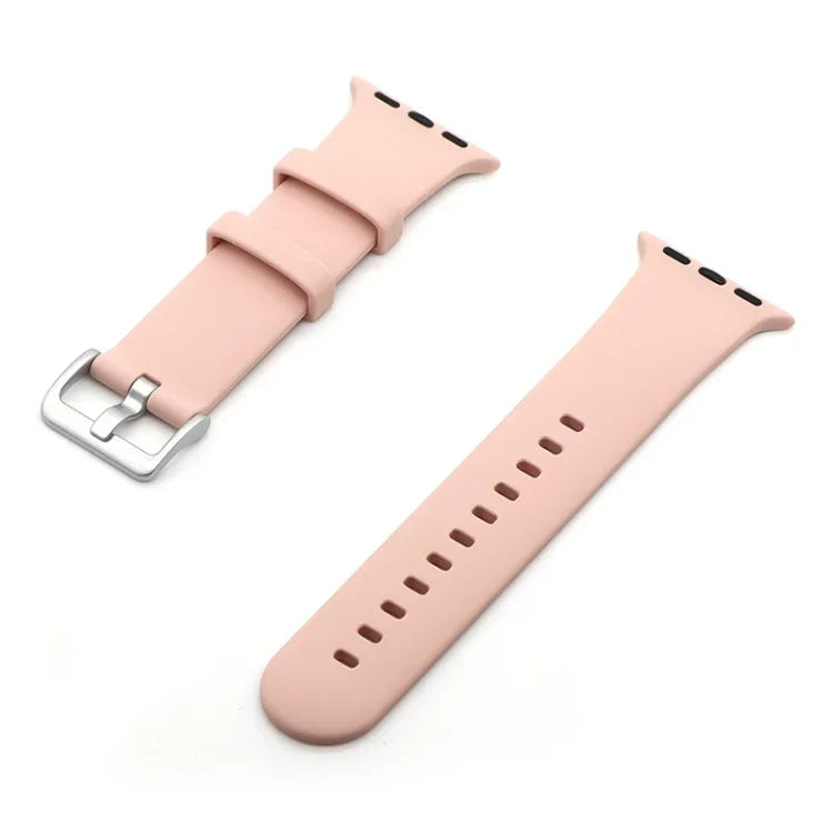 سوار ساعة بديل من السيليكون مع إبزيم فضي، لسلسلة Apple Watch 7 مقاس 41مم / و 6 و SE و 5 و 4 مقاس 40مم، لسلسلة Apple Watch 7 مقاس 45مم / و 6 و SE و 5 و 4 مقاس 44مم