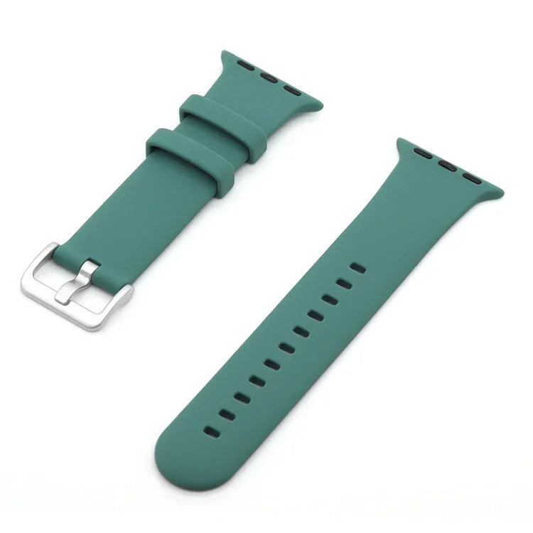 سوار ساعة بديل من السيليكون مع إبزيم فضي، لسلسلة Apple Watch 7 مقاس 41مم / و 6 و SE و 5 و 4 مقاس 40مم، لسلسلة Apple Watch 7 مقاس 45مم / و 6 و SE و 5 و 4 مقاس 44مم