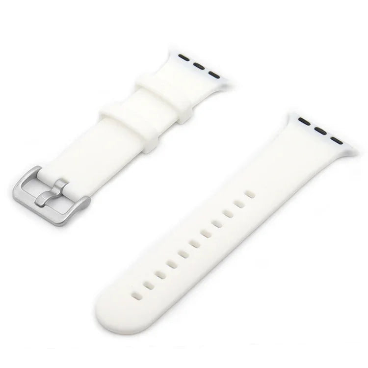 سوار ساعة بديل من السيليكون مع إبزيم فضي، لسلسلة Apple Watch 7 مقاس 41مم / و 6 و SE و 5 و 4 مقاس 40مم، لسلسلة Apple Watch 7 مقاس 45مم / و 6 و SE و 5 و 4 مقاس 44مم